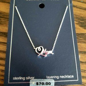 Mom Necklace .925 Sterling Silver Script Heart